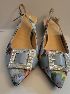 Adrienne Vittadini Floral Pointed Slingback Flats in Blue and Multicolor
